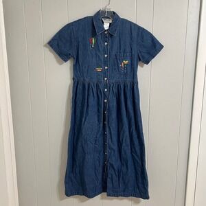 Olivia Rose Vintage Denim Dress‎ Petite 6P Short Sleeve Embroidered Balloons